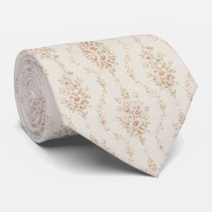 Vintage Cream Linen Soft Autumn Floral Garlands Neck Tie