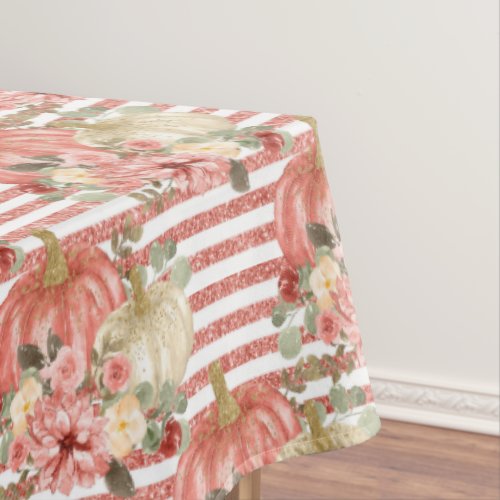 Vintage Cream Red Glitter Stripe Floral Pumpkin Tablecloth