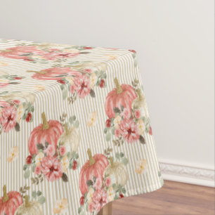 Vintage Cream Red Pumpkin Autumn Fall Stripe Tablecloth