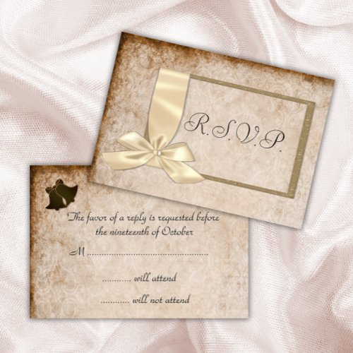 Vintage Cream Ribbon and Brown Wedding RSVP