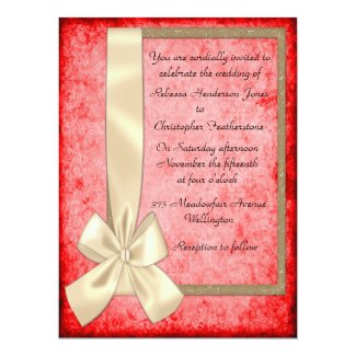Vintage Cream Ribbon and Red Wedding Invitations