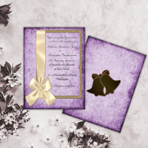 Vintage Cream Ribbon on Purple Wedding Invitation