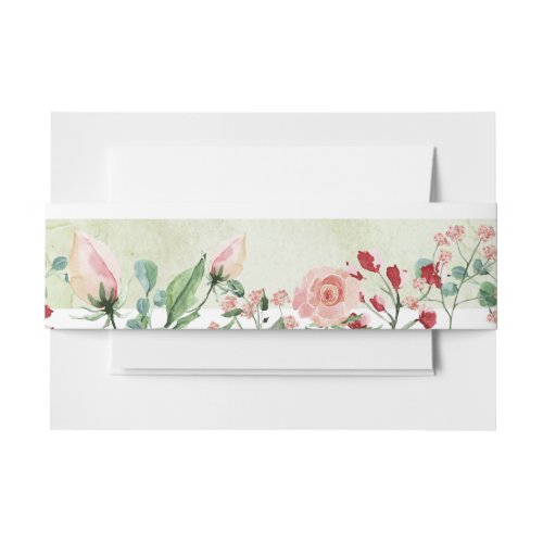 Vintage Cream Rose Watercolor Floral  Invitation Belly Band