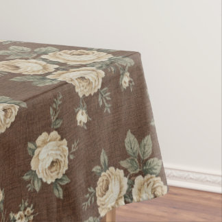 Vintage Cream Roses on Mocha Brown Pattern Tablecloth