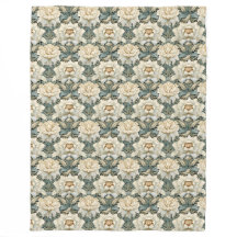 Vintage Cream Sage Green Floral Fleece Blanket