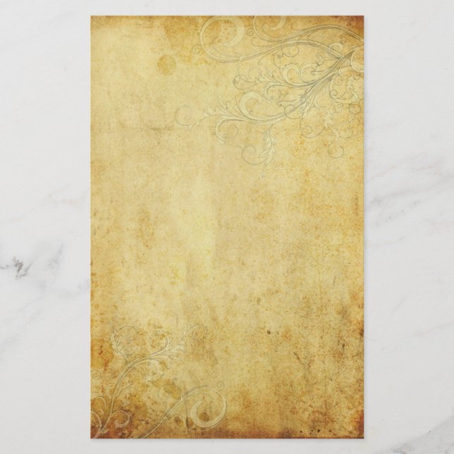 Vintage cream swirls Wedding Parchment Stationery (Front)