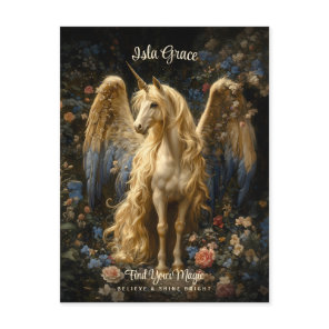 Vintage Cream Unicorn Pegasus Floral Fantasy Postcard