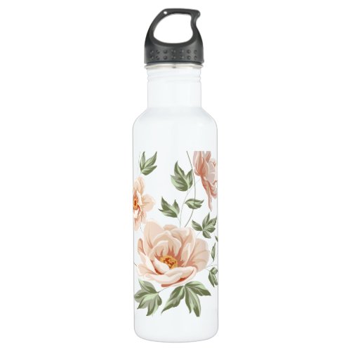 Vintage creamy orange spring floral painting stainless steel water bottle