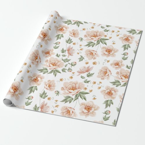 Vintage creamy orange spring floral pattern wrapping paper