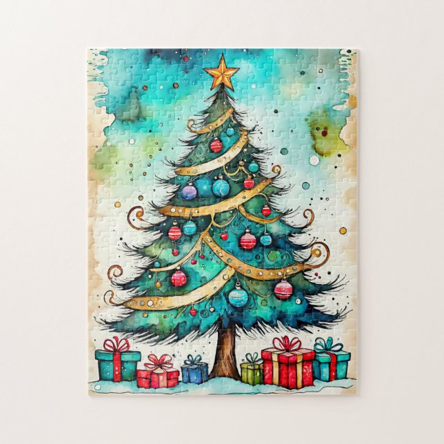 Vintage Creative Christmas Tree Drawing Jigsaw Puzzle (Vertical)