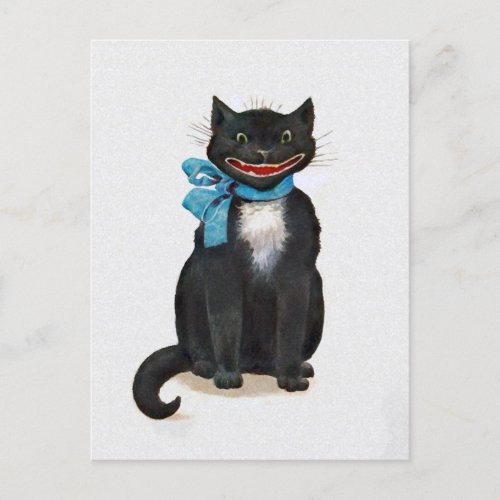 Vintage Creepy Cat Holiday Postcard