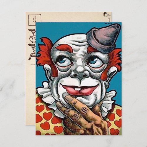 Vintage Creepy Clown Art Postcard