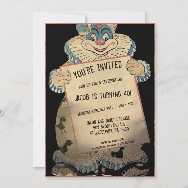 Vintage Creepy Clown Customizable Party Invitation (Front)