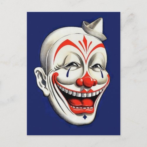 Vintage Creepy Clown Postcard