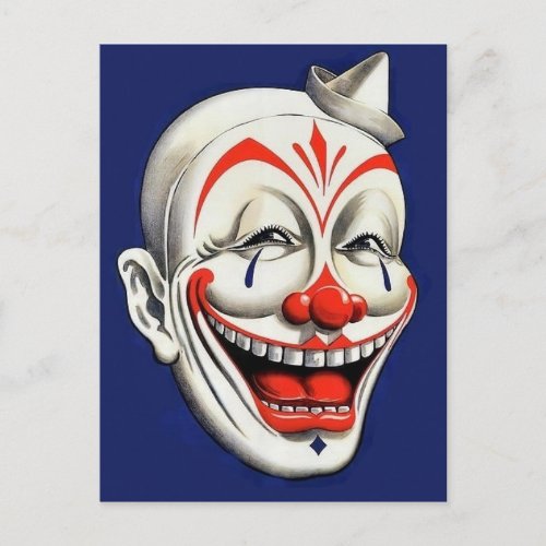 Vintage Creepy Clown Postcard