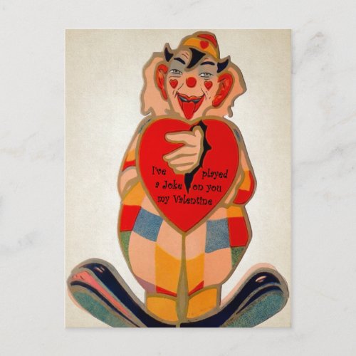 Vintage Creepy Clown Valentine Postcard