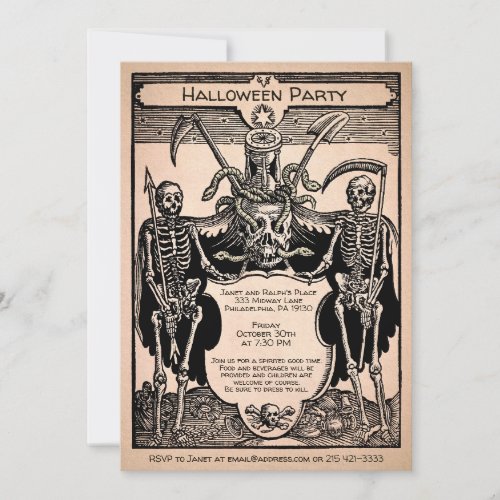 Vintage Creepy Customizable Skeleton Invitation