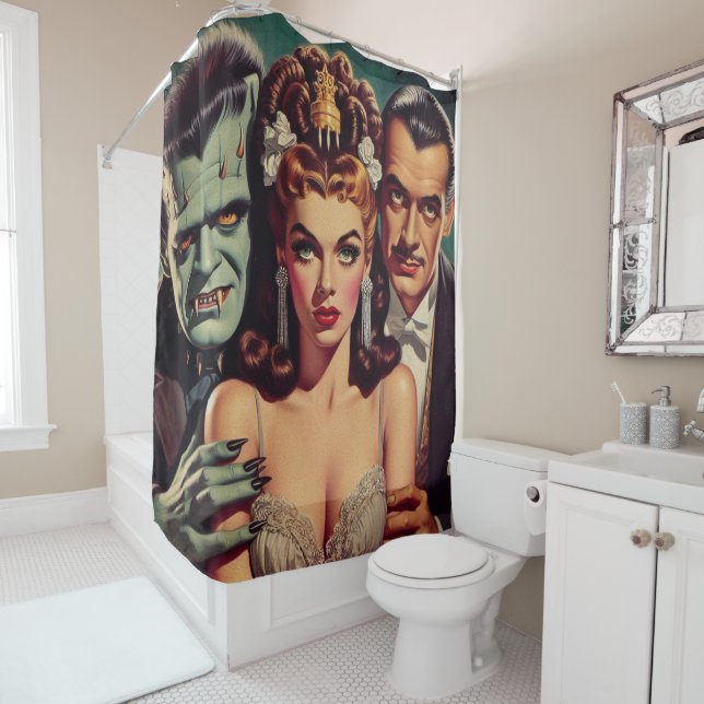 Vintage Creepy Horror Art Shower Curtain (In Situ)