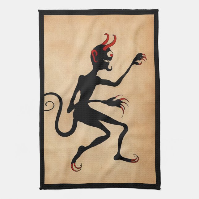 Vintage Creepy Krampus Kitchen Towel (Vertical)