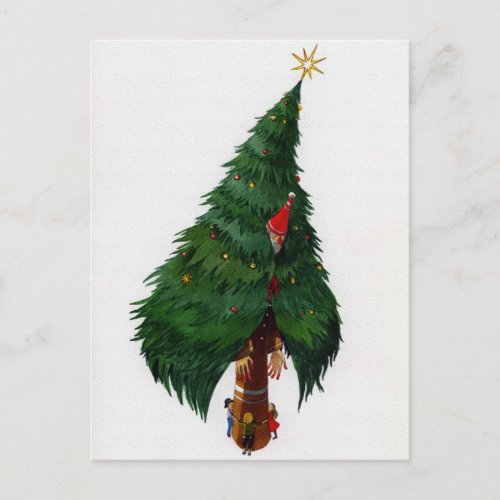 Vintage Creepy Living Christmas Tree Postcard