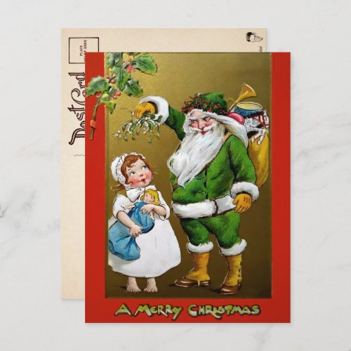 Vintage Creepy Mistletoe Christmas Postcard