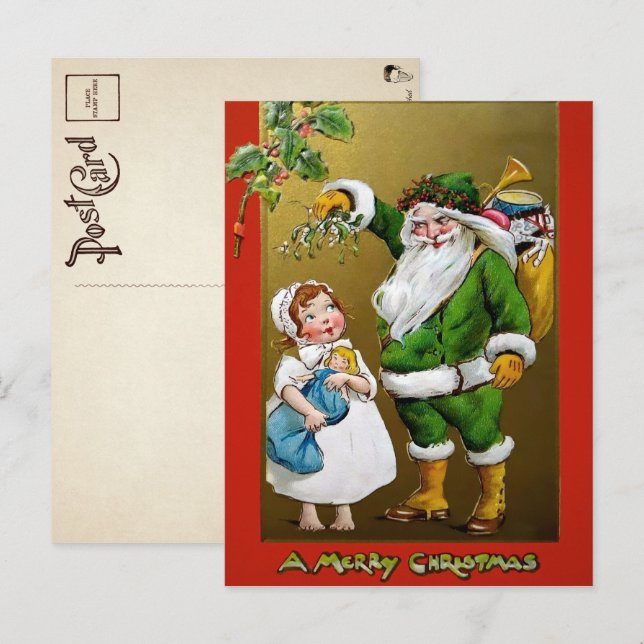 Vintage Creepy Mistletoe Christmas Postcard (Front/Back)