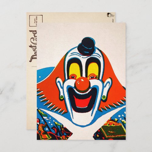 Vintage Creepy Odd Clown Postcard