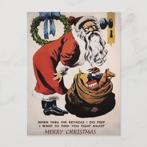 Vintage Creepy Peeping Santa Christmas Postcard