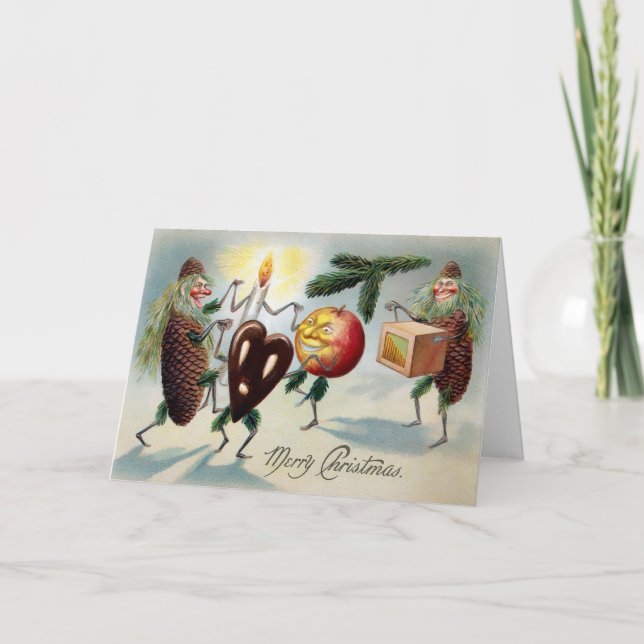 Vintage Creepy Pinecones Holiday Card (Front)