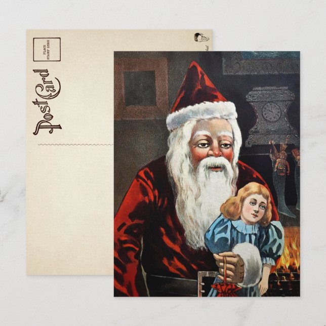 Vintage Creepy Santa and Doll Postcard (Front/Back)