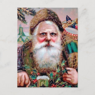 Vintage Creepy Santa Face Christmas Postcard