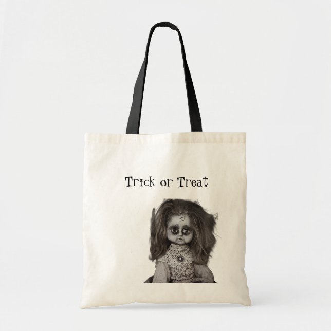 Vintage Creepy Scary Haunted Doll Tote Bag (Front)