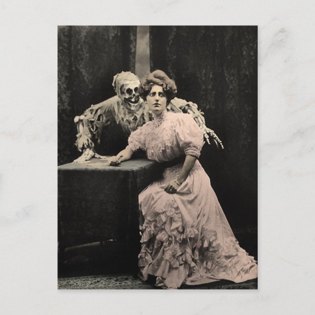 Vintage Creepy Skeleton Postcard (Front)