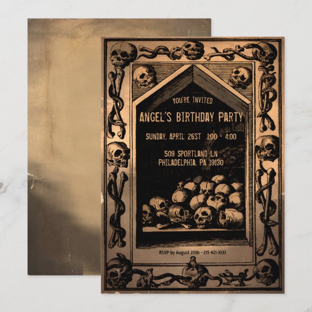 Vintage Creepy Skulls Customizable Party Invitation (Front/Back)