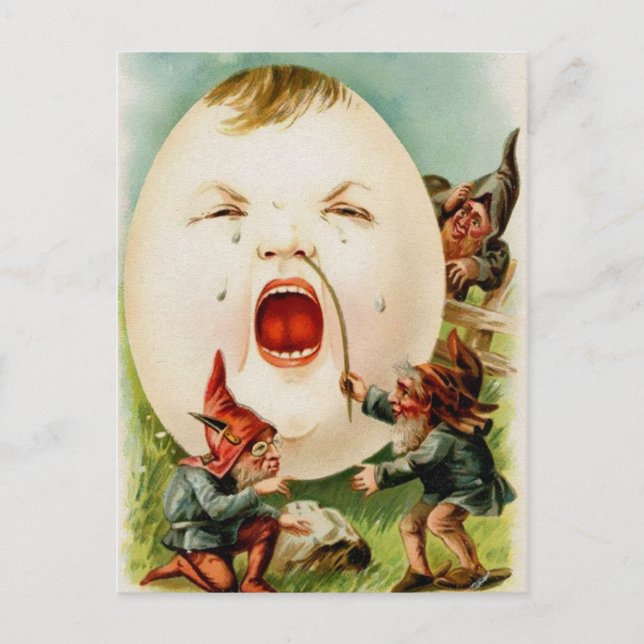 Vintage Creepy Sneezing Egg Postcard (Front)