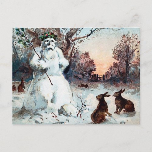 Vintage Creepy Snowman Christmas Postcard