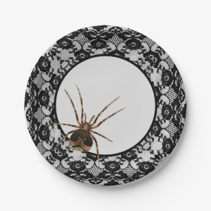 Vintage Creepy Spider Lace Gothic Halloween Paper Plates