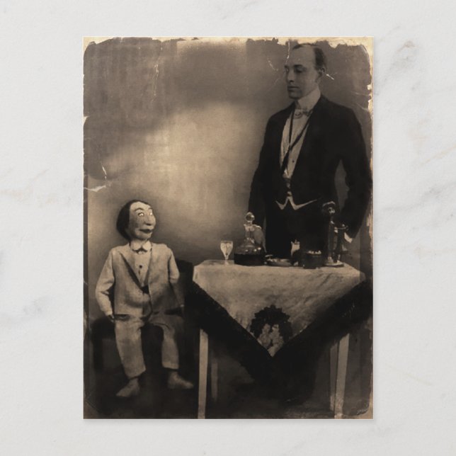 Vintage Creepy Ventriloquist Dummy Postcard (Front)