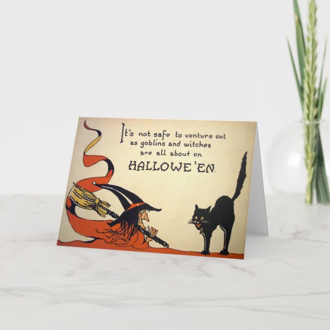 Vintage Creepy Witch Halloween Card    (Front)