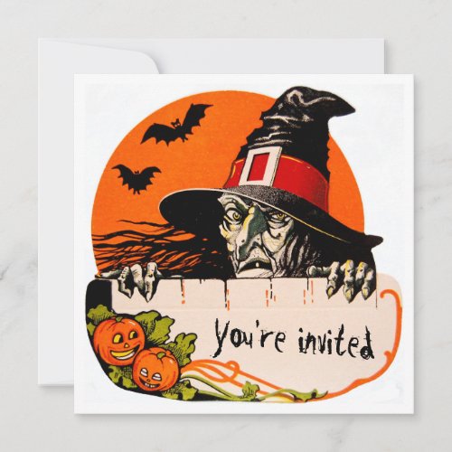 Vintage Creepy Witch Halloween Party Invitation