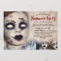 Vintage Creepy Zombie Doll Halloween Party Invitation