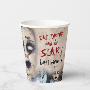 Vintage Creepy Zombie Doll Halloween Party Paper Cups