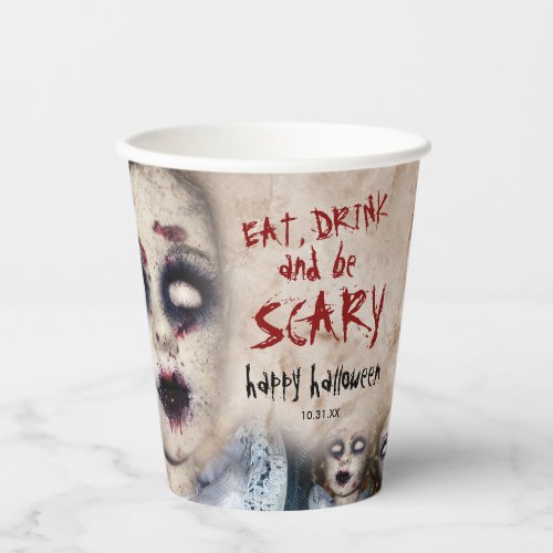 Vintage Creepy Zombie Doll Halloween Party Paper Cups