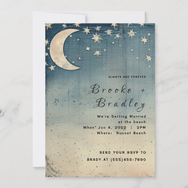 Vintage Crescent Moon Celestial Wedding Invitation (Front)