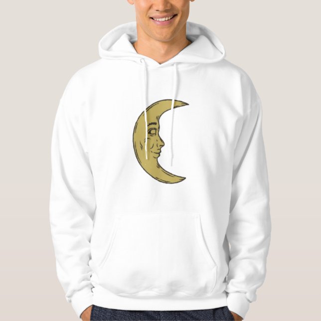 Vintage Crescent Moon Face – Celestial Retro Art Hoodie (Front)