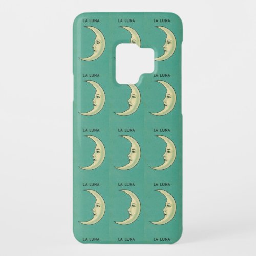 Vintage crescent moon luna face teal yellow Case_Mate samsung galaxy s9 case