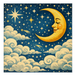Vintage Crescent Moon Night Sky Acrylic Print