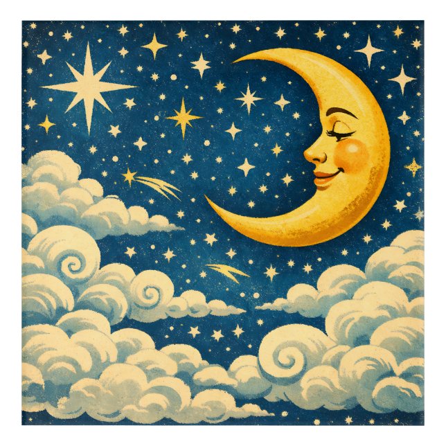 Vintage Crescent Moon Night Sky Acrylic Print (Front)