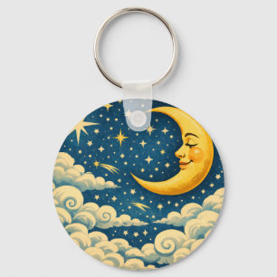 Vintage Crescent Moon Night Sky Keychain