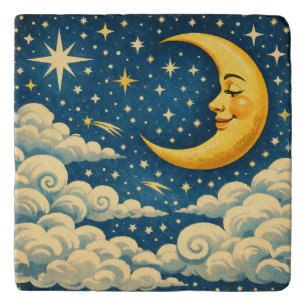 Vintage Crescent Moon Night Sky Trivet